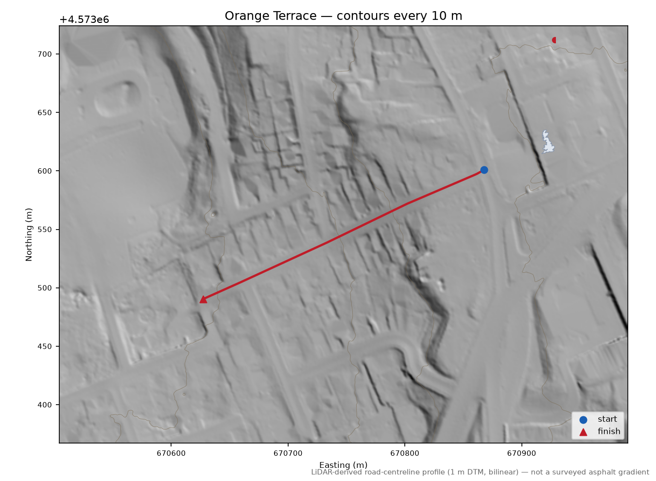 Orange Terrace LiDAR hillshade map with contours