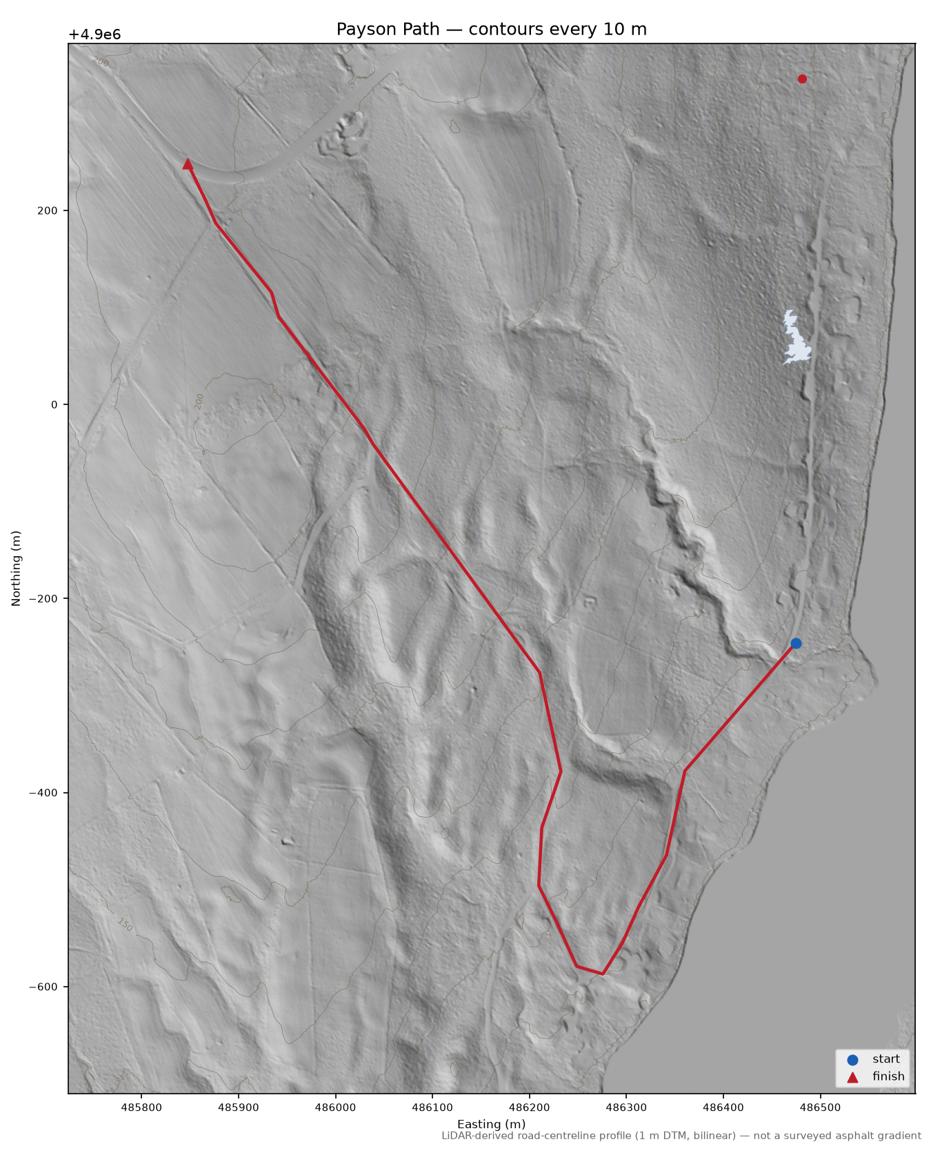 Payson Path LiDAR hillshade map with contours