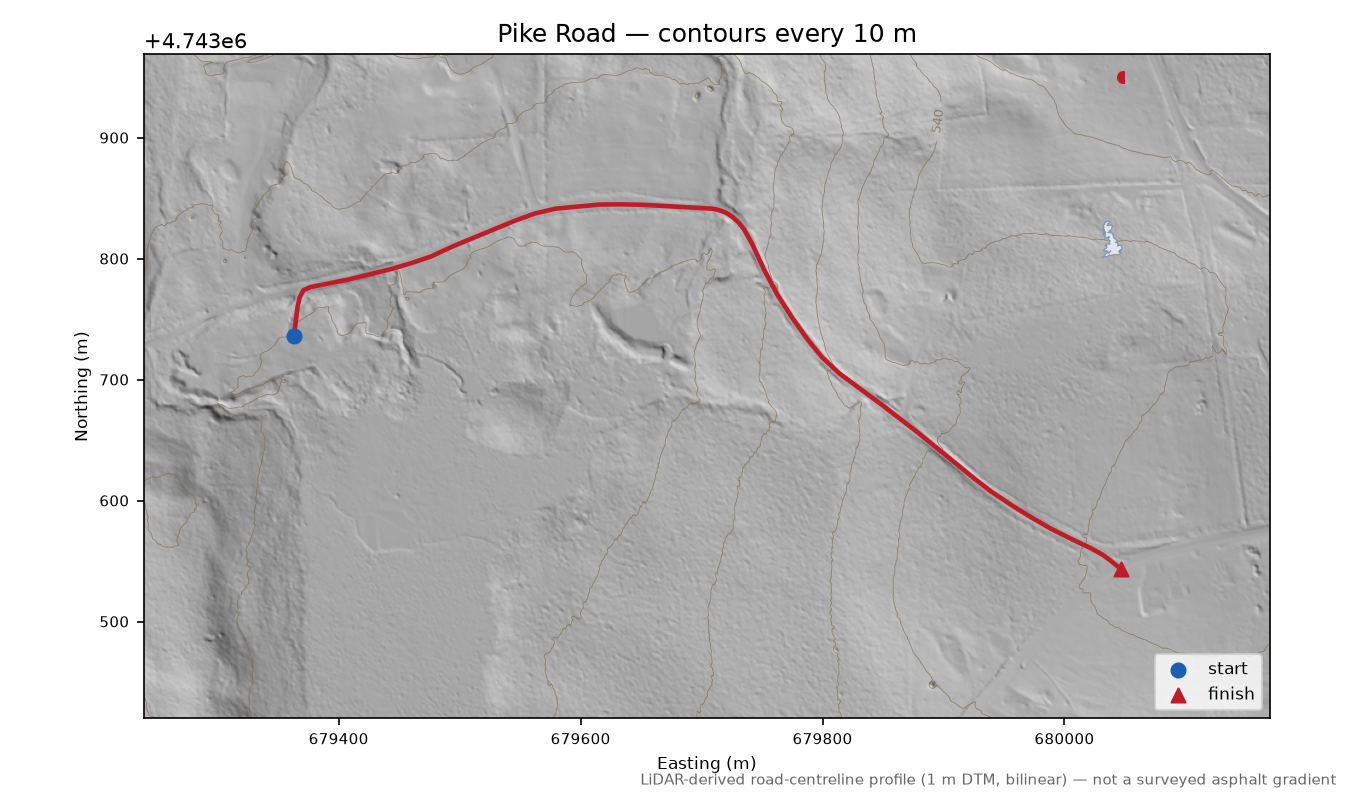 Pike Road LiDAR hillshade map with contours