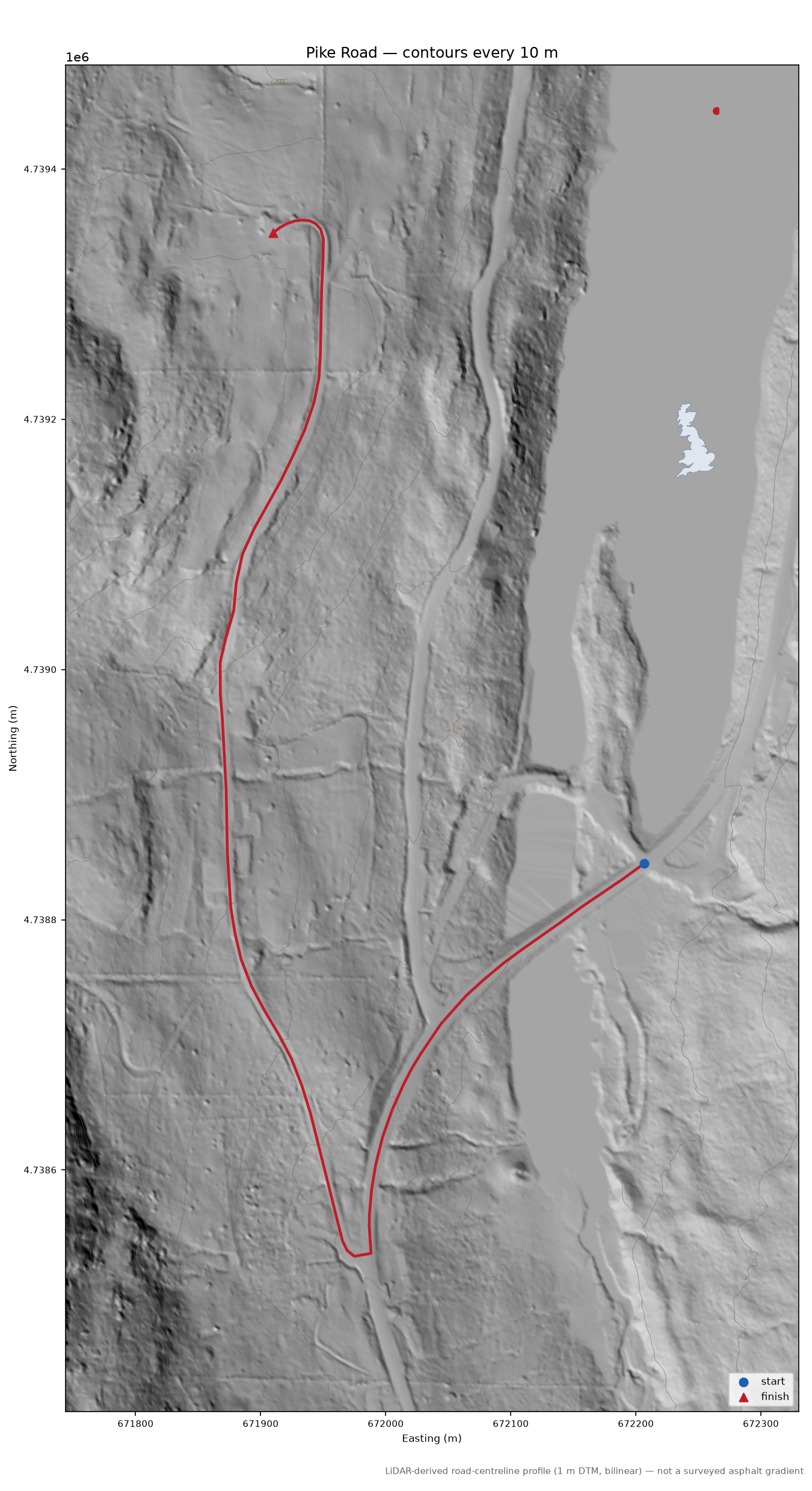 Pike Road LiDAR hillshade map with contours