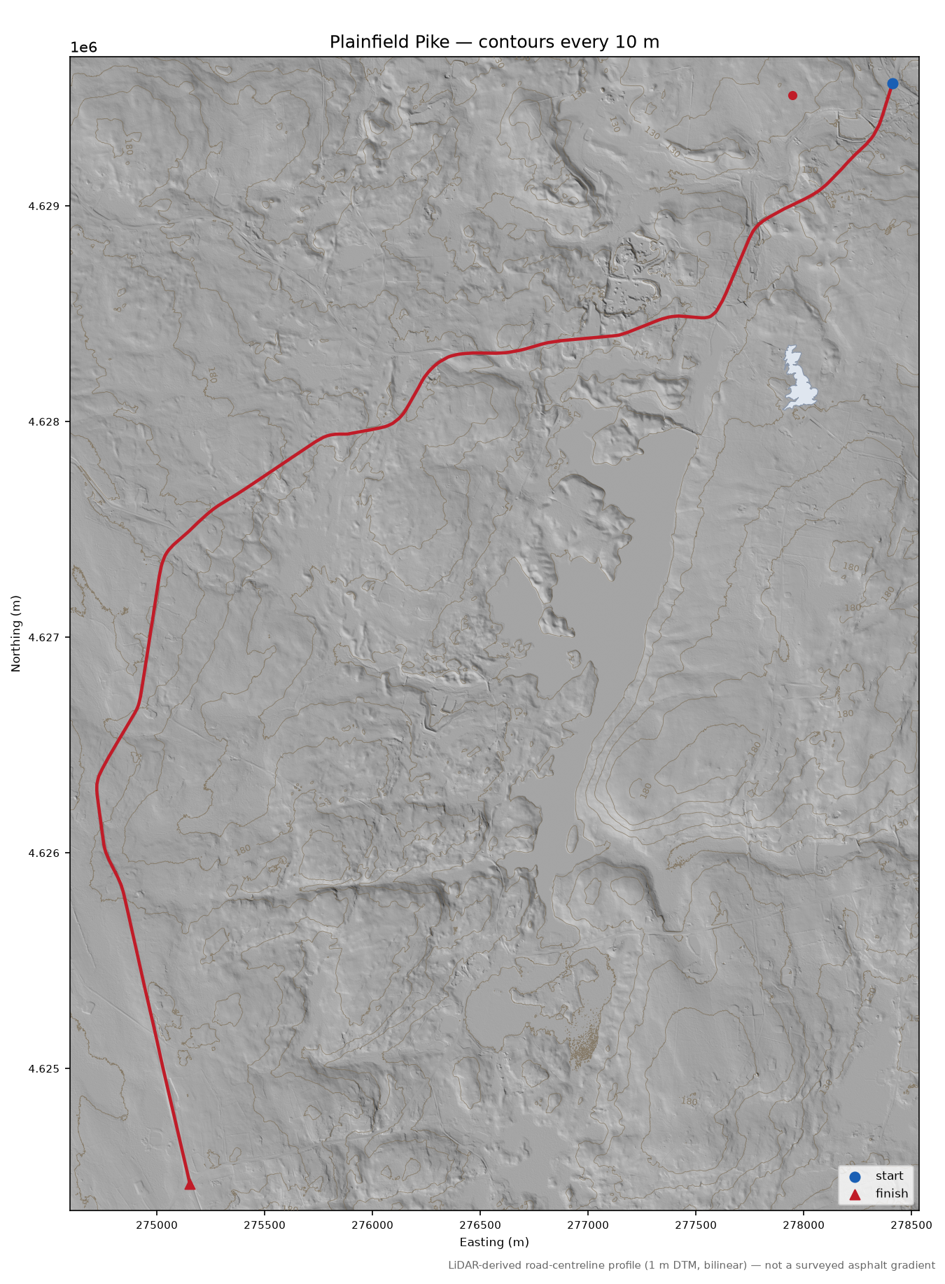 Plainfield Pike LiDAR hillshade map with contours