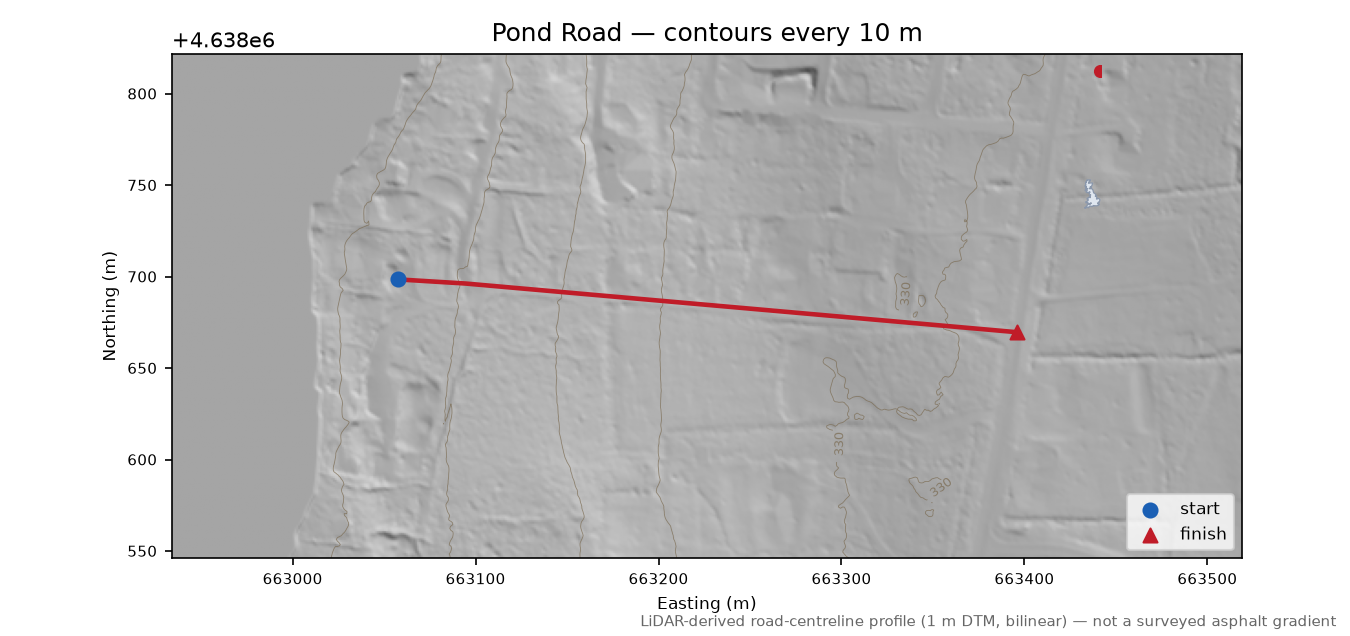 Pond Road LiDAR hillshade map with contours