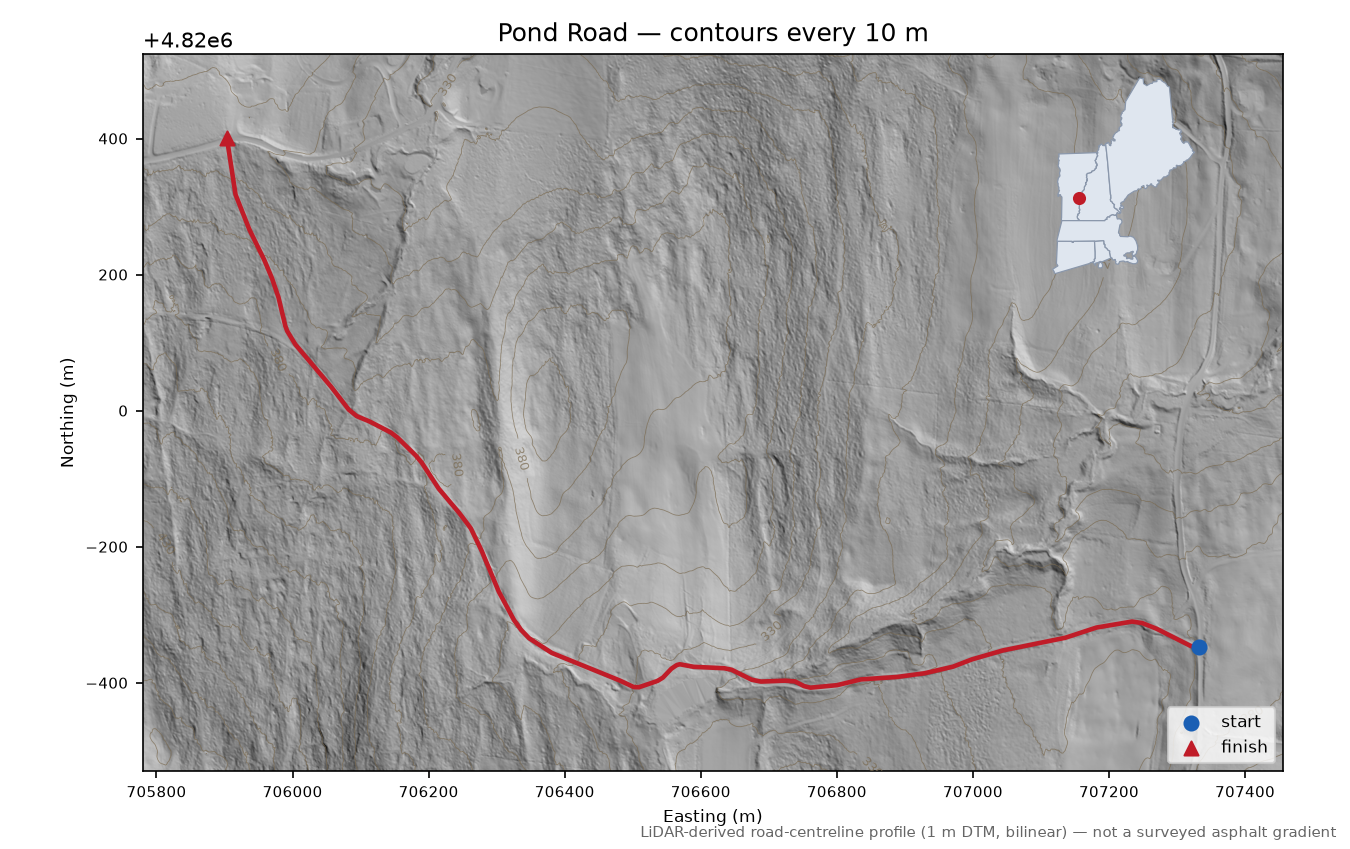 Pond Road LiDAR hillshade map with contours