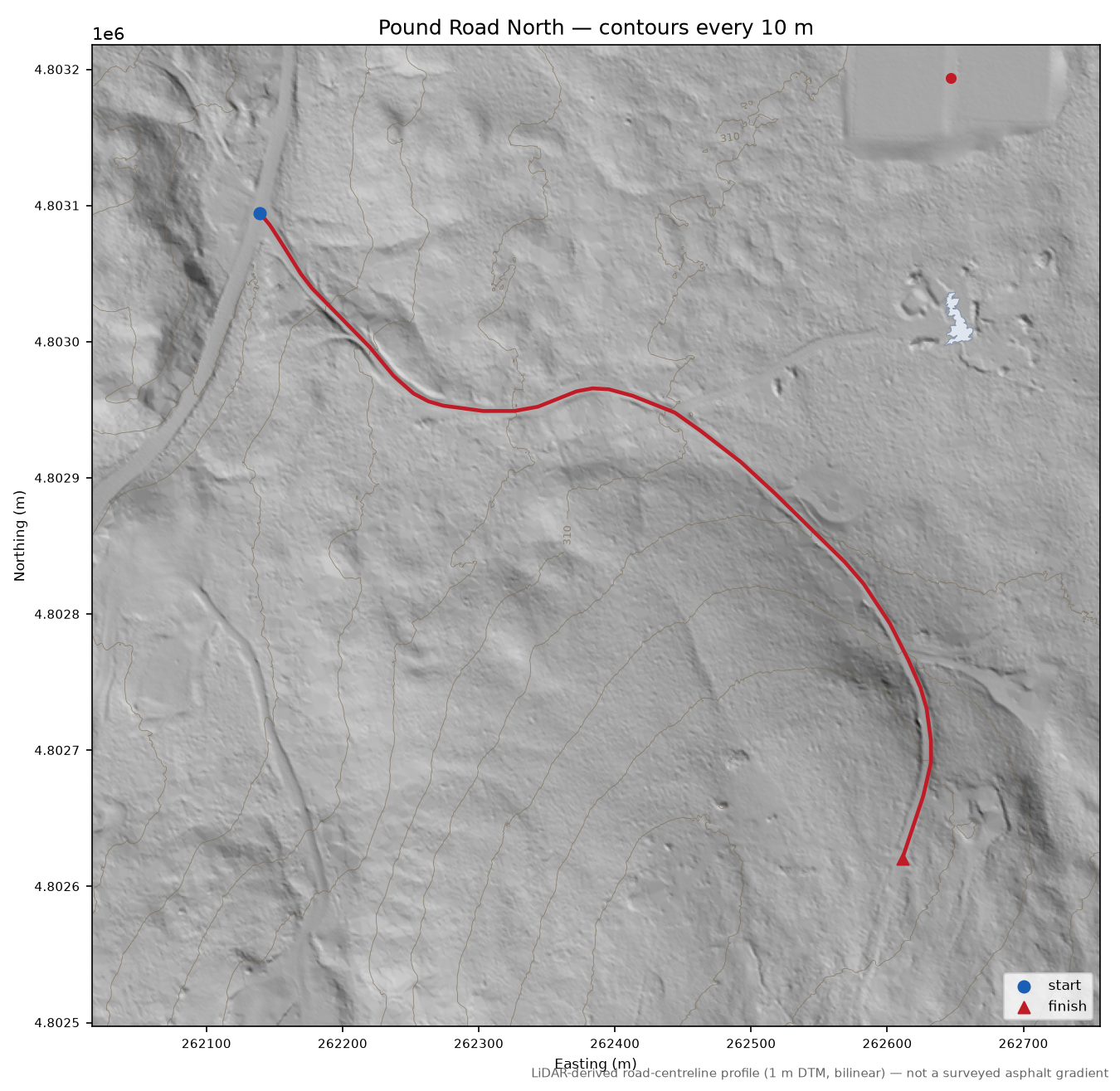 Pound Road North LiDAR hillshade map with contours