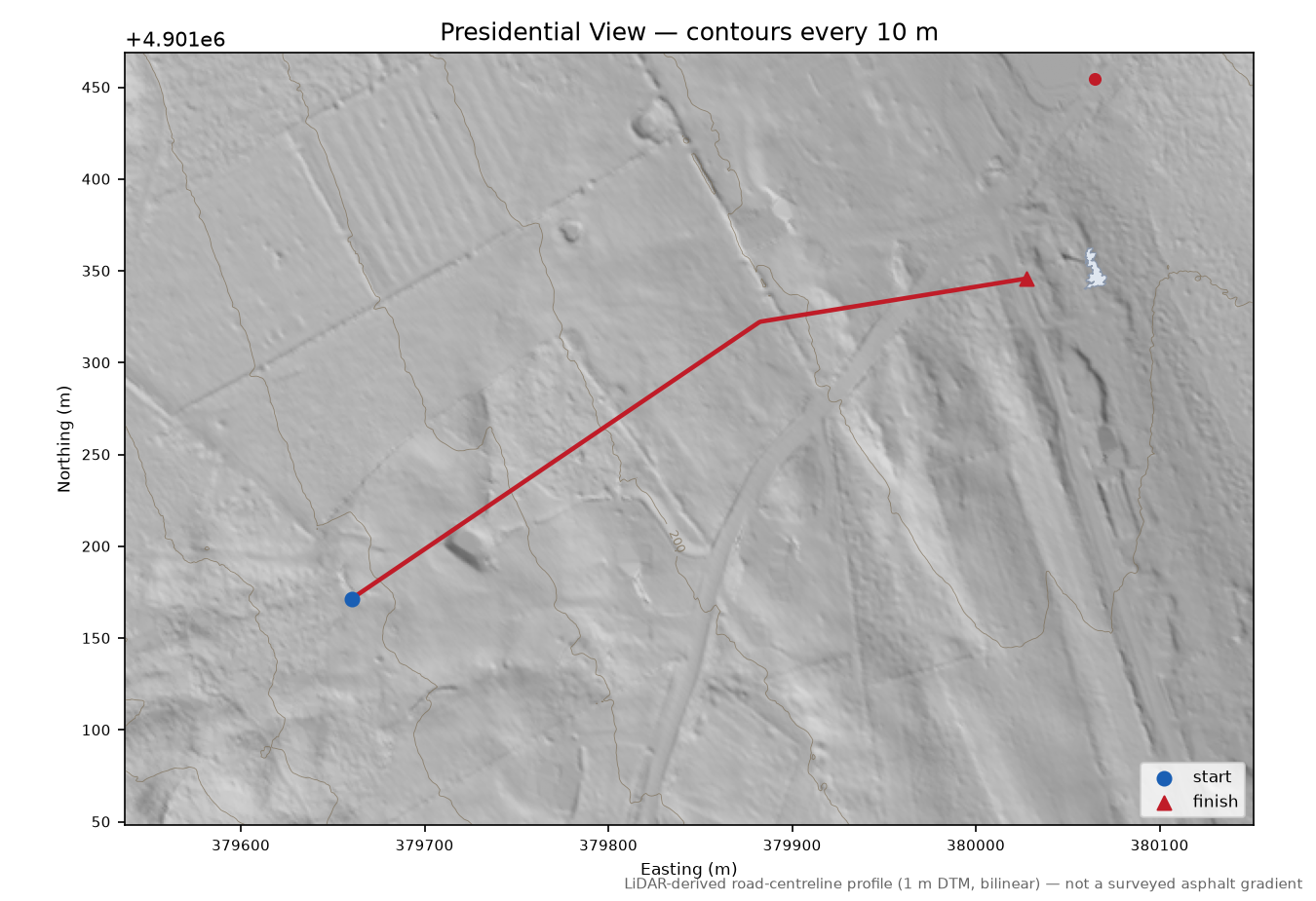 Presidential View LiDAR hillshade map with contours