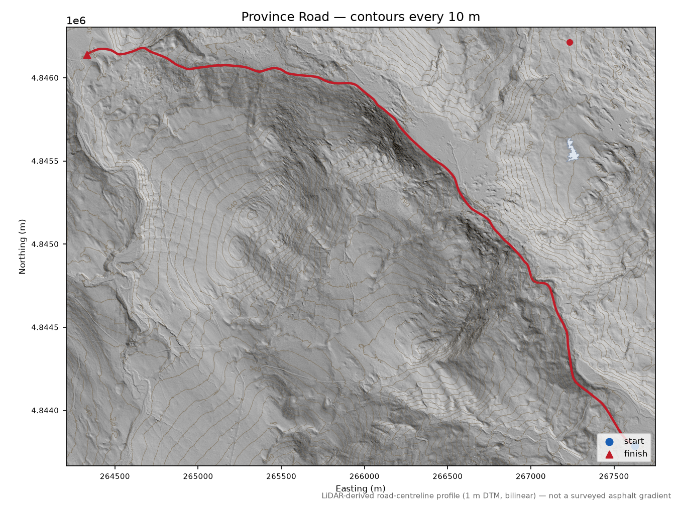 Province Road LiDAR hillshade map with contours