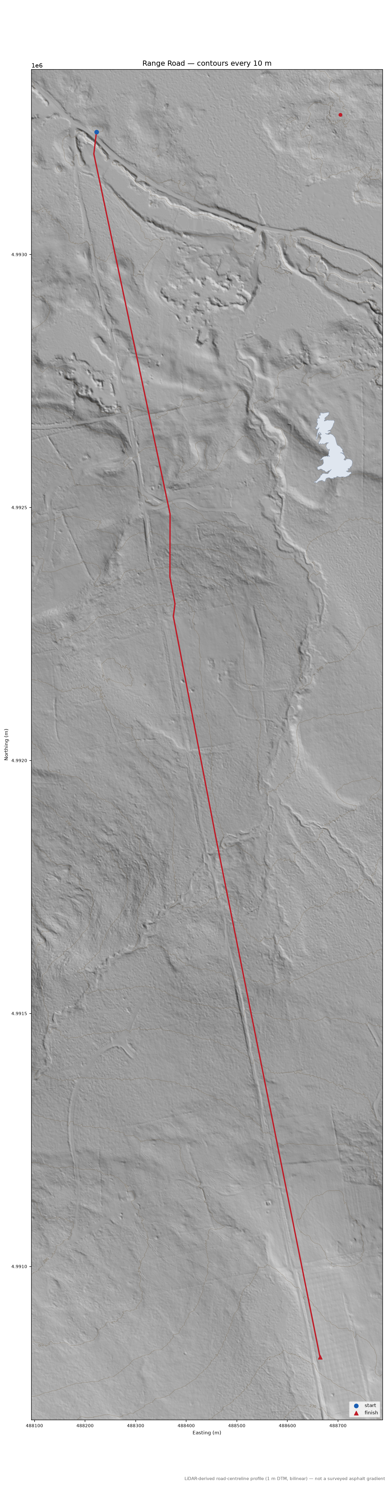 Range Road LiDAR hillshade map with contours