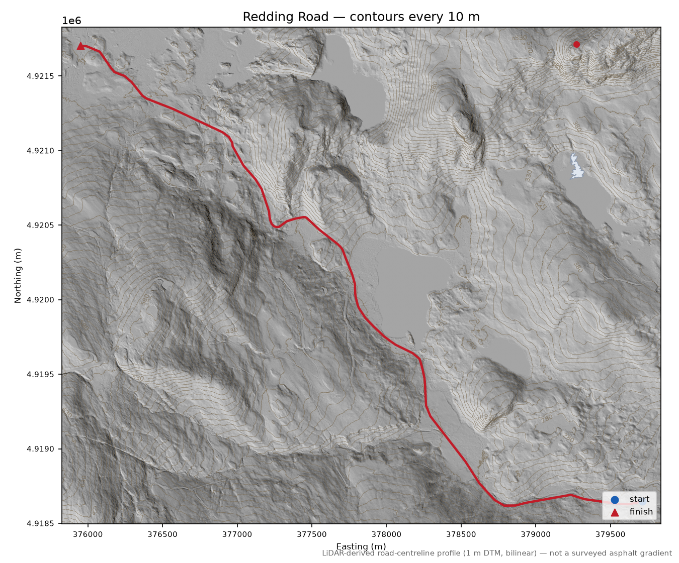 Redding Road LiDAR hillshade map with contours