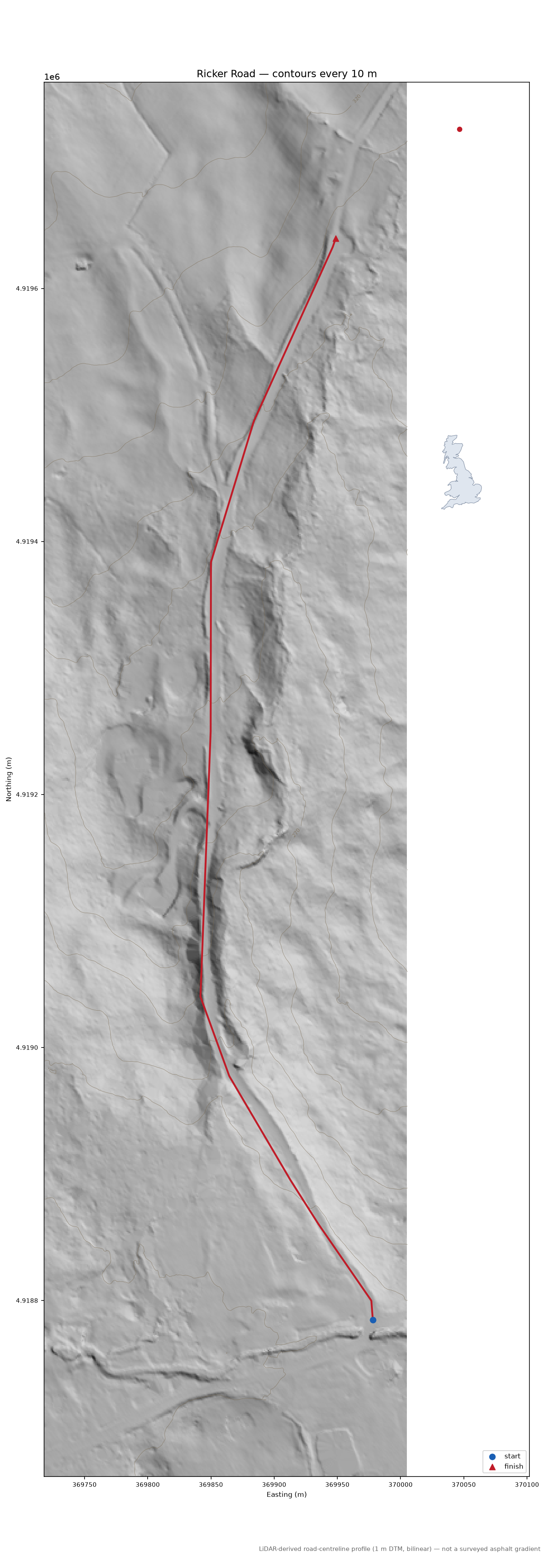 Ricker Road LiDAR hillshade map with contours