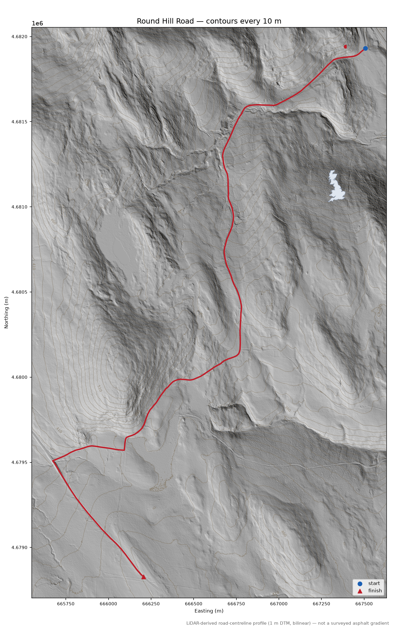 Round Hill Road LiDAR hillshade map with contours