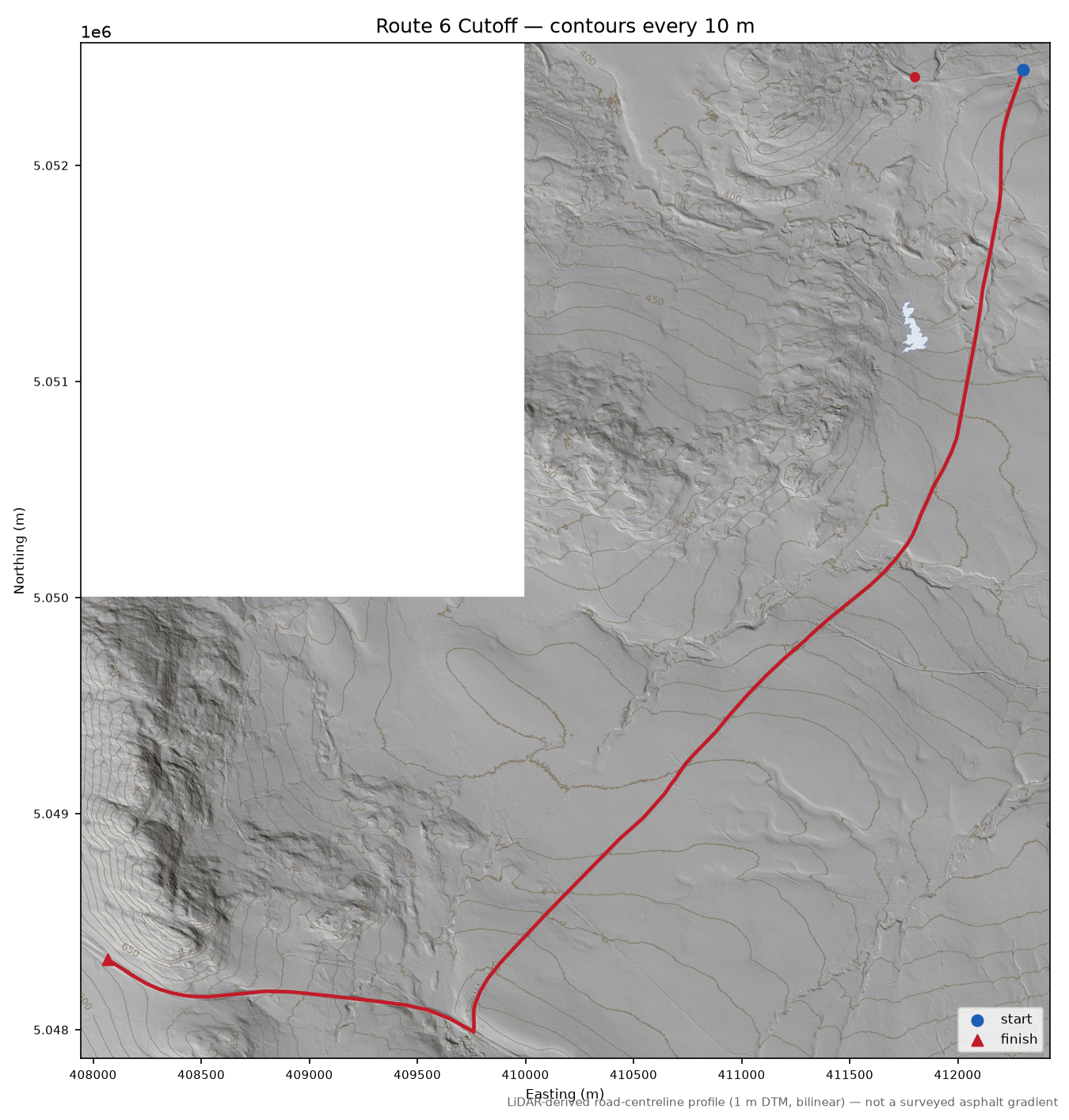 Route 6 Cutoff LiDAR hillshade map with contours