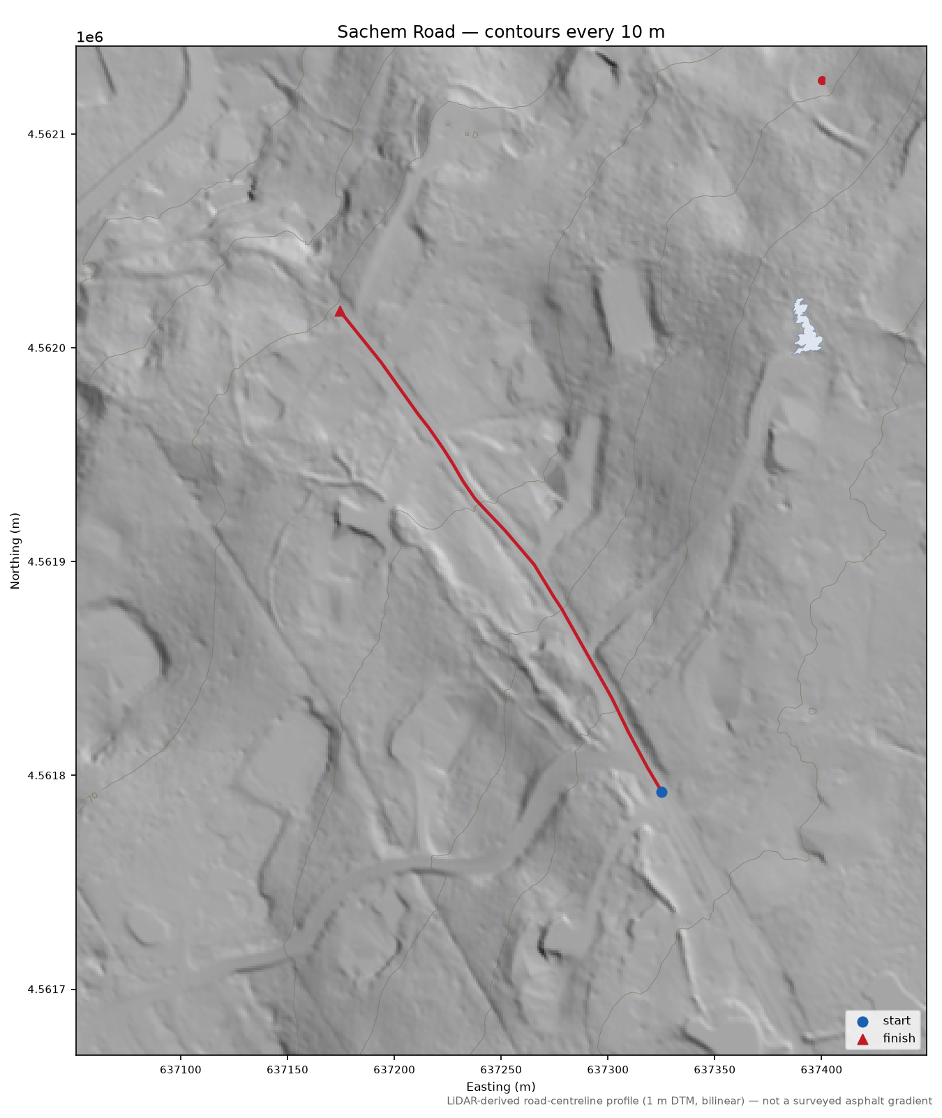 Sachem Road LiDAR hillshade map with contours
