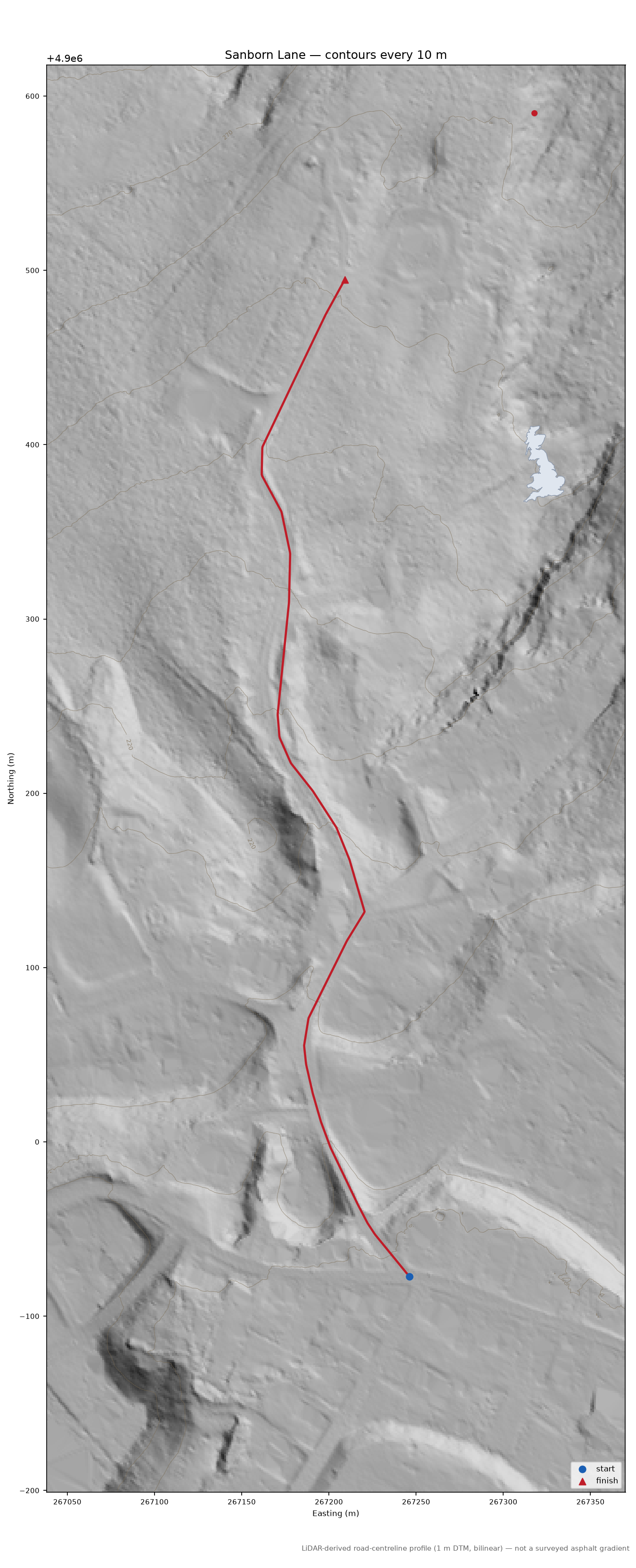 Sanborn Lane LiDAR hillshade map with contours