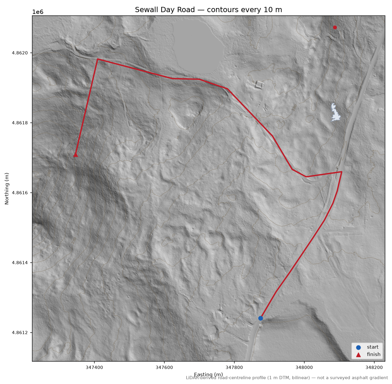 Sewall Day Road LiDAR hillshade map with contours