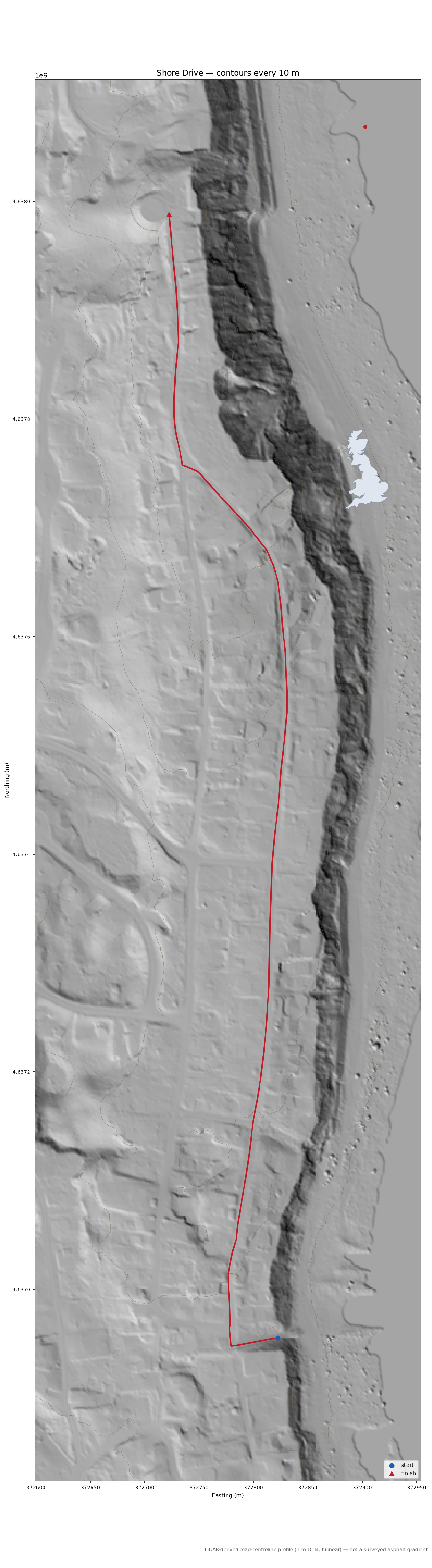 Shore Drive LiDAR hillshade map with contours