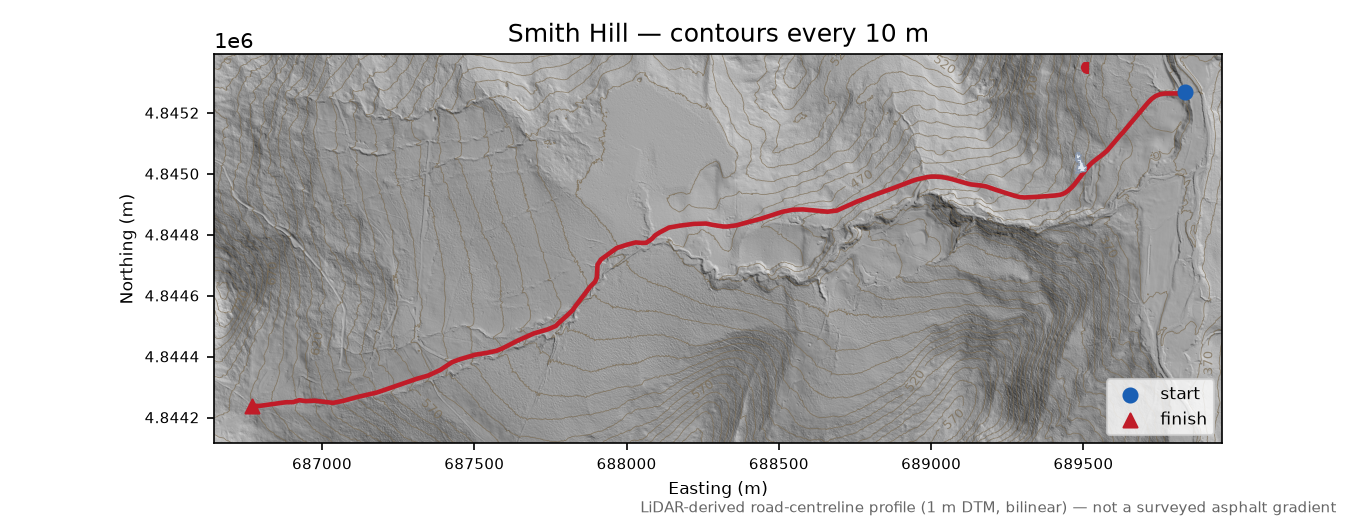 Smith Hill LiDAR hillshade map with contours
