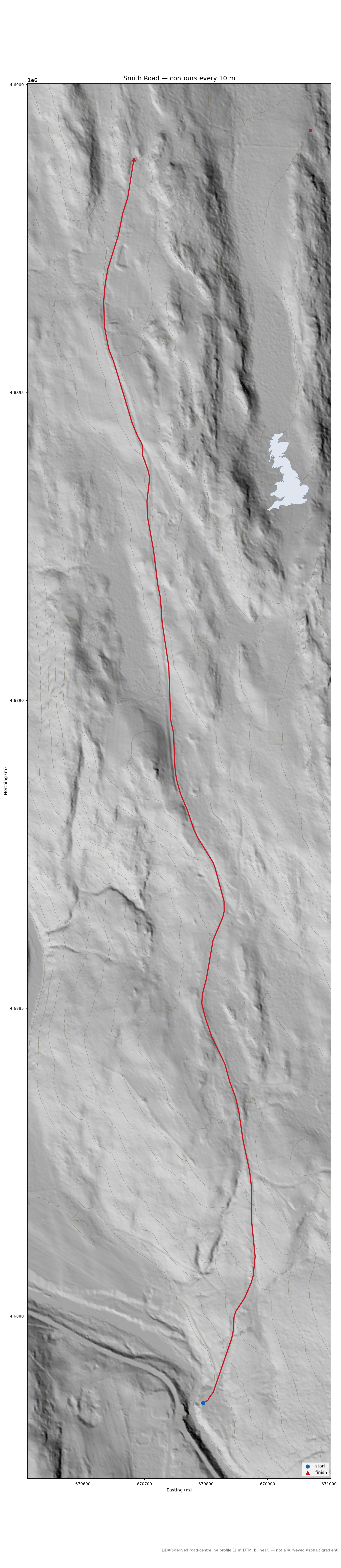 Smith Road LiDAR hillshade map with contours