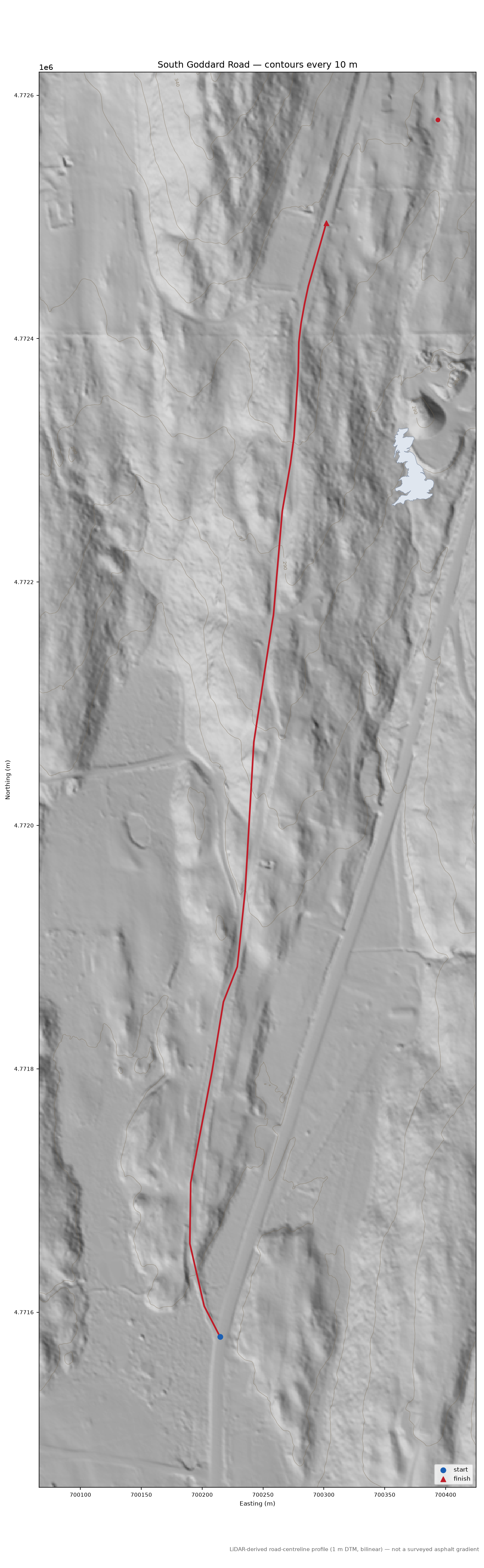 South Goddard Road LiDAR hillshade map with contours