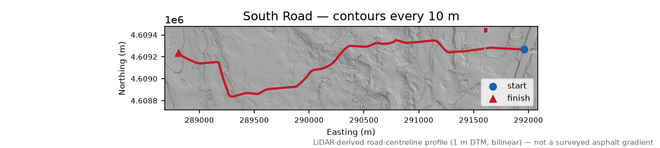 South Road LiDAR hillshade map with contours