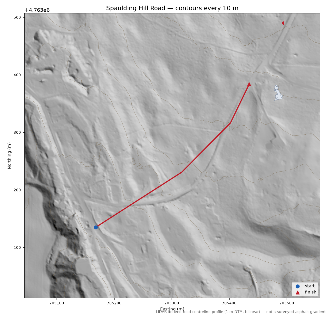 Spaulding Hill Road LiDAR hillshade map with contours