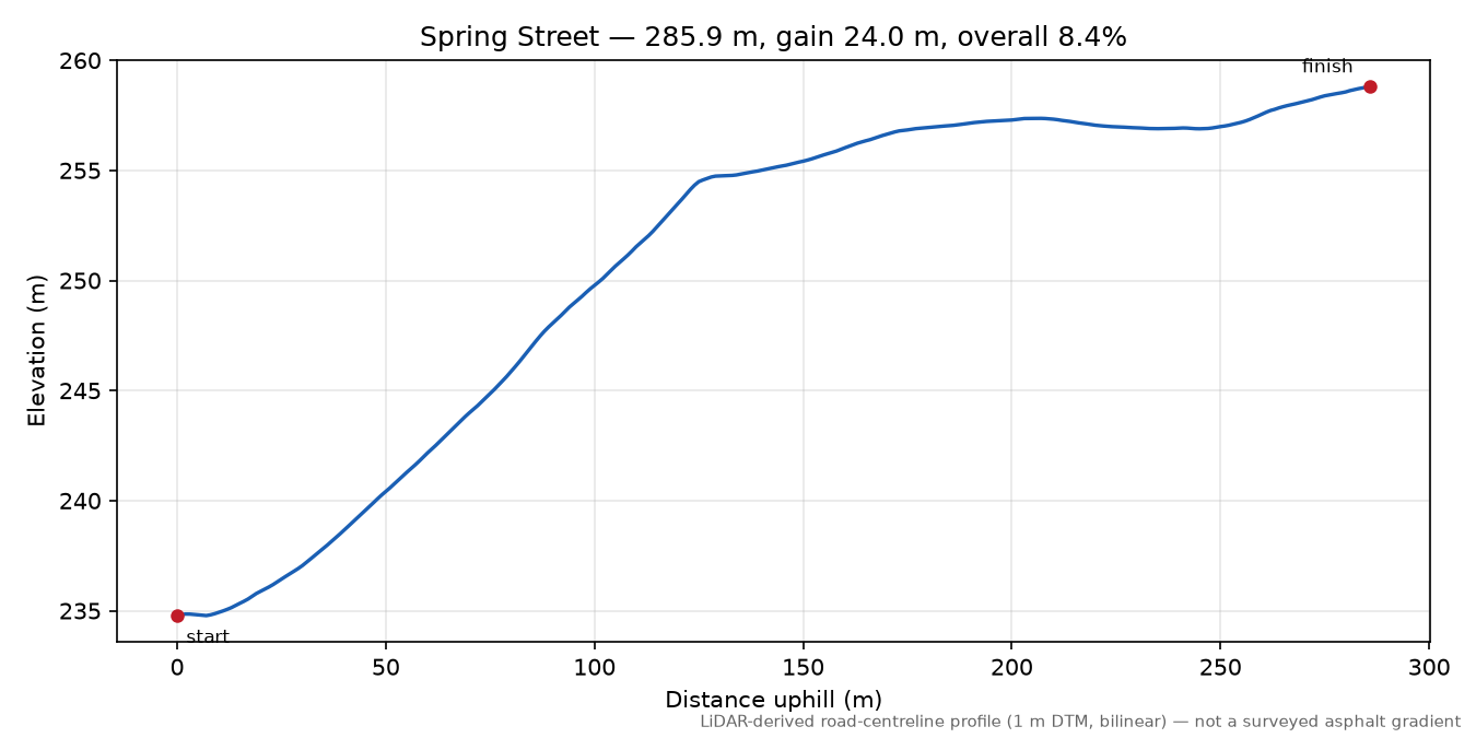 Spring Street elevation profile