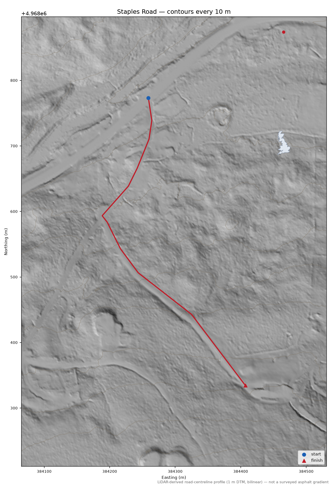 Staples Road LiDAR hillshade map with contours
