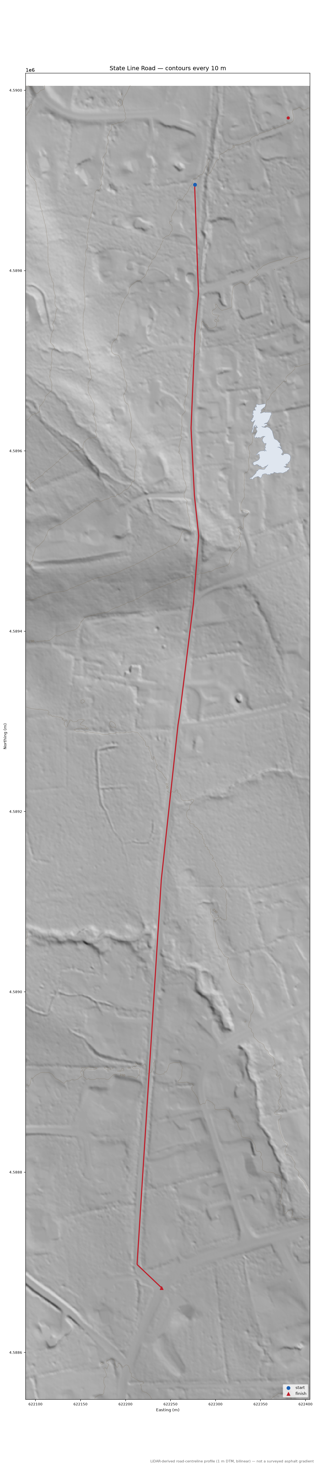 State Line Road LiDAR hillshade map with contours