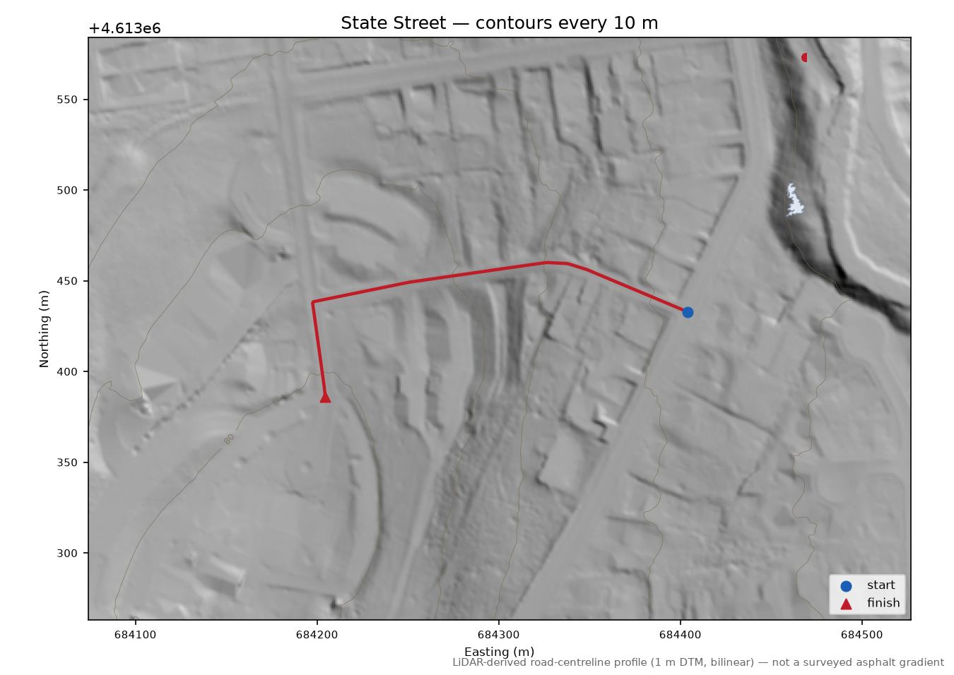 State Street LiDAR hillshade map with contours