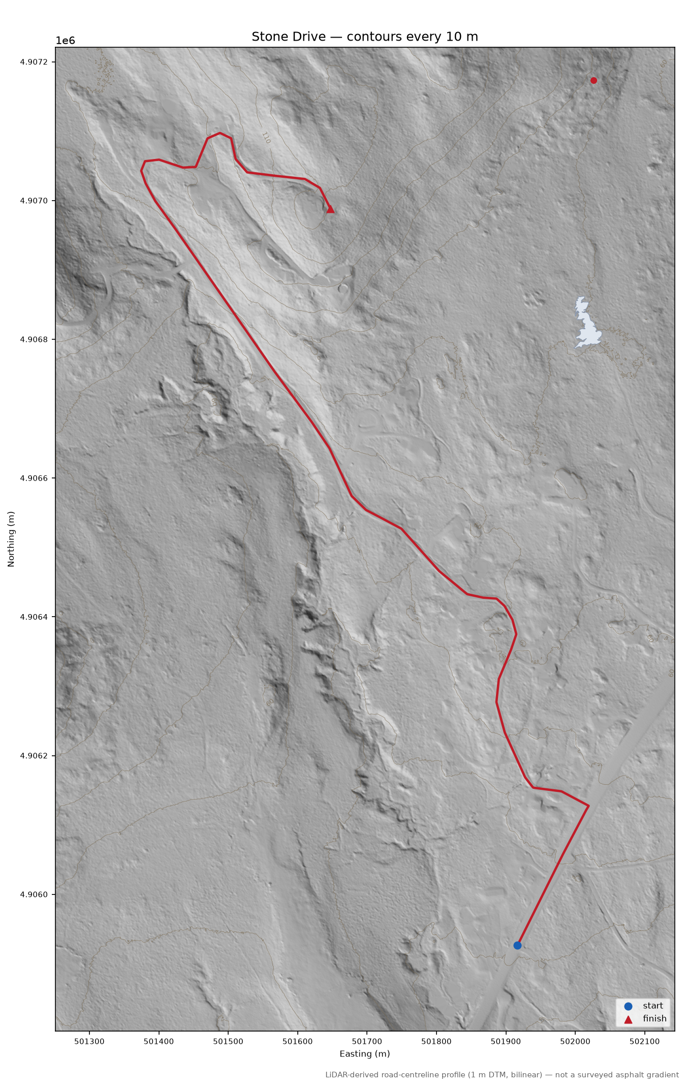 Stone Drive LiDAR hillshade map with contours