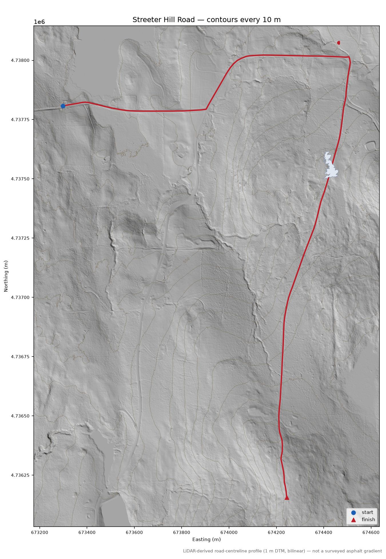 Streeter Hill Road LiDAR hillshade map with contours