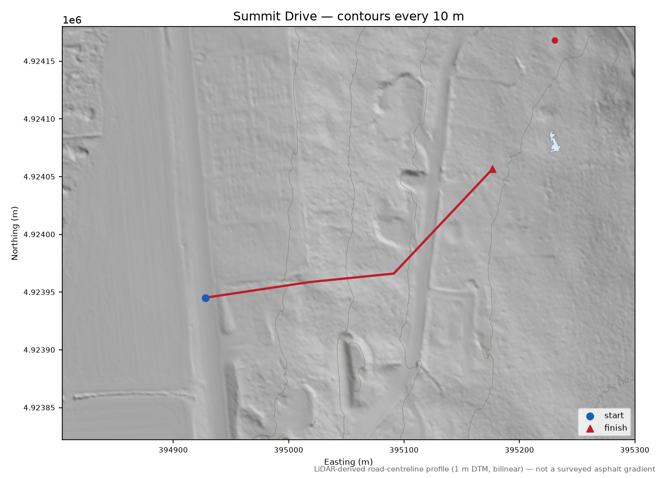 Summit Drive LiDAR hillshade map with contours