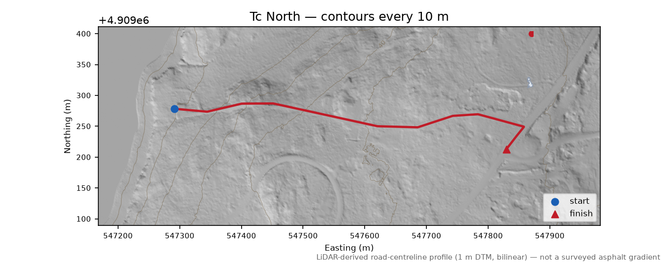 Tc North LiDAR hillshade map with contours