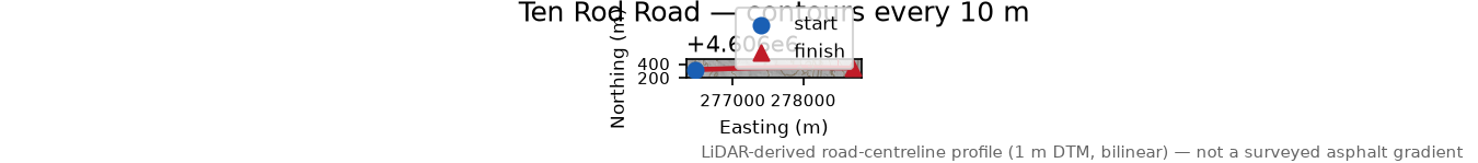 Ten Rod Road LiDAR hillshade map with contours