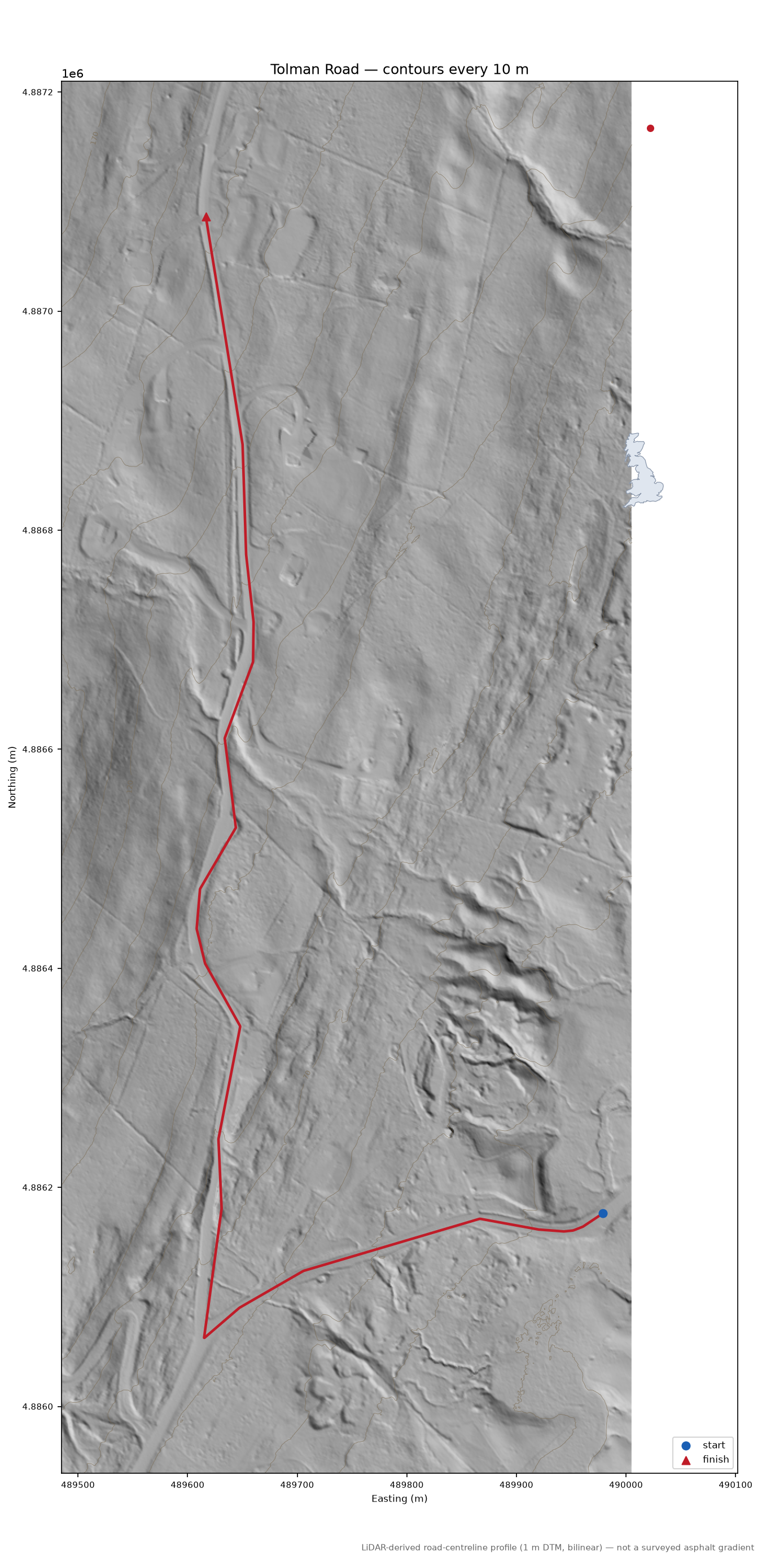 Tolman Road LiDAR hillshade map with contours