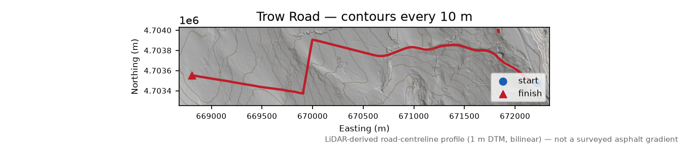 Trow Road LiDAR hillshade map with contours