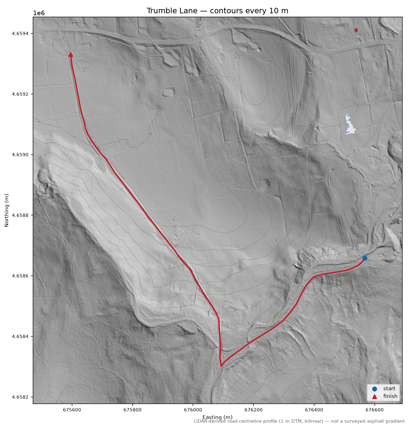 Trumble Lane LiDAR hillshade map with contours