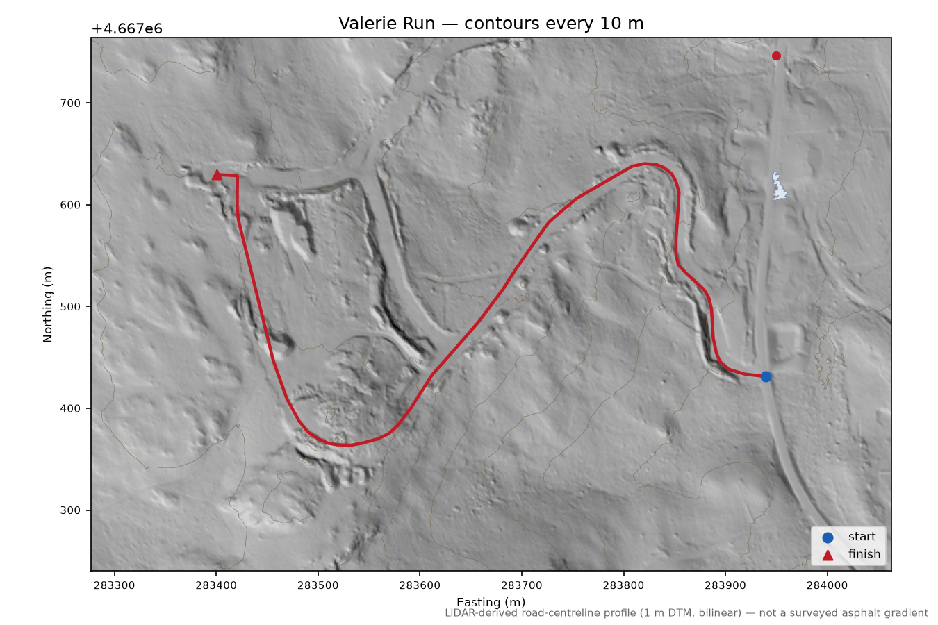 Valerie Run LiDAR hillshade map with contours