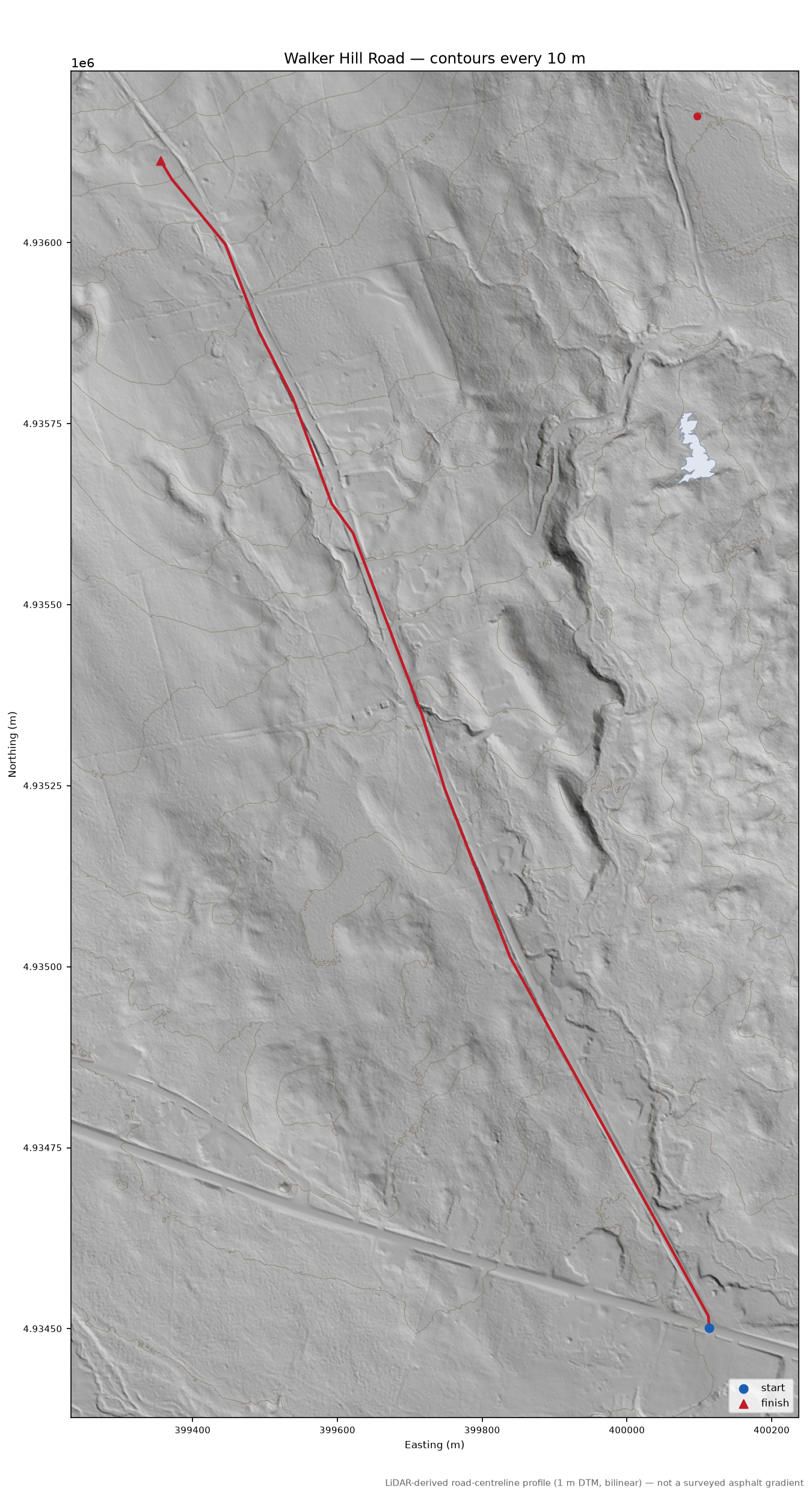 Walker Hill Road LiDAR hillshade map with contours