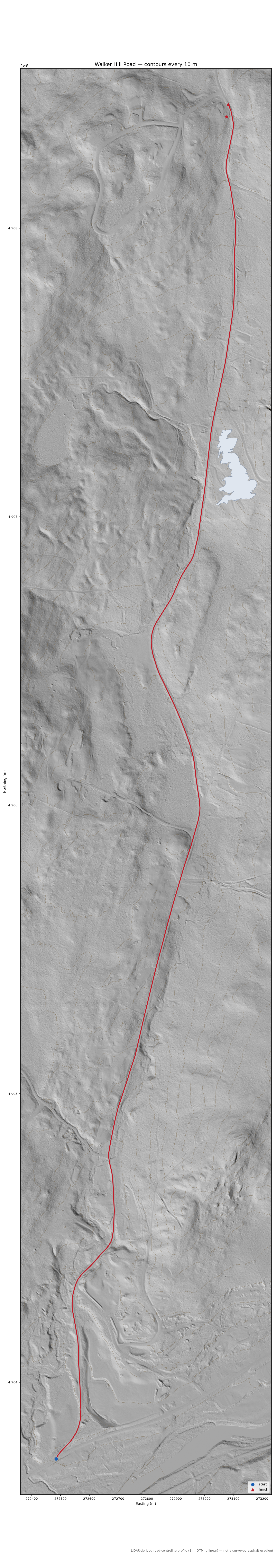 Walker Hill Road LiDAR hillshade map with contours