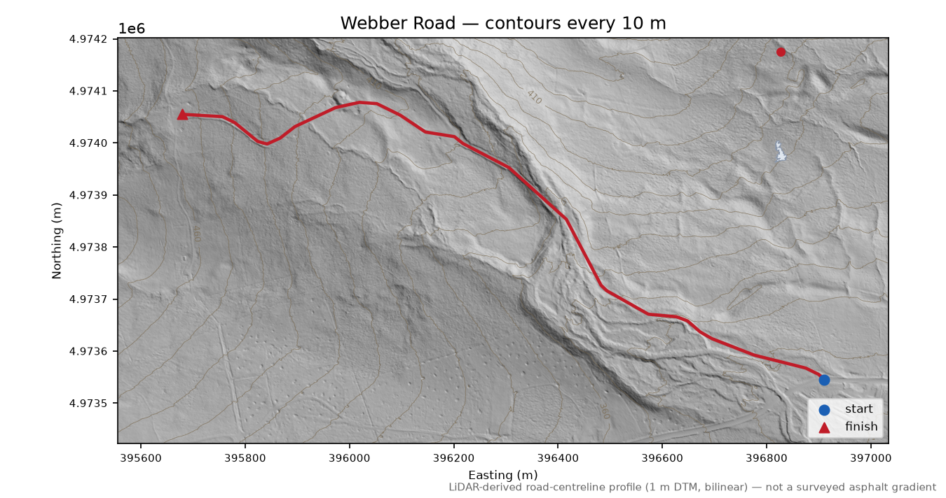Webber Road LiDAR hillshade map with contours