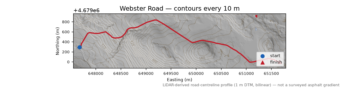 Webster Road LiDAR hillshade map with contours