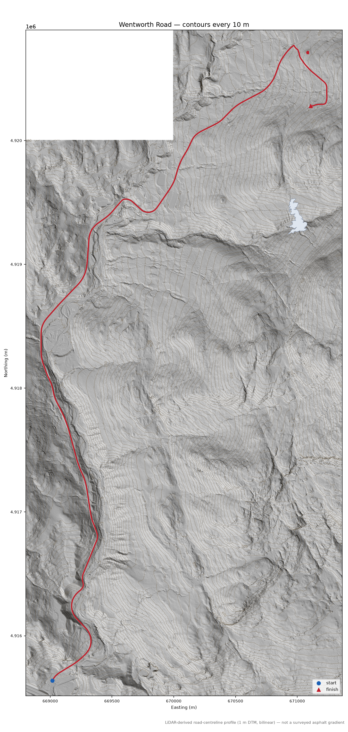 Wentworth Road LiDAR hillshade map with contours