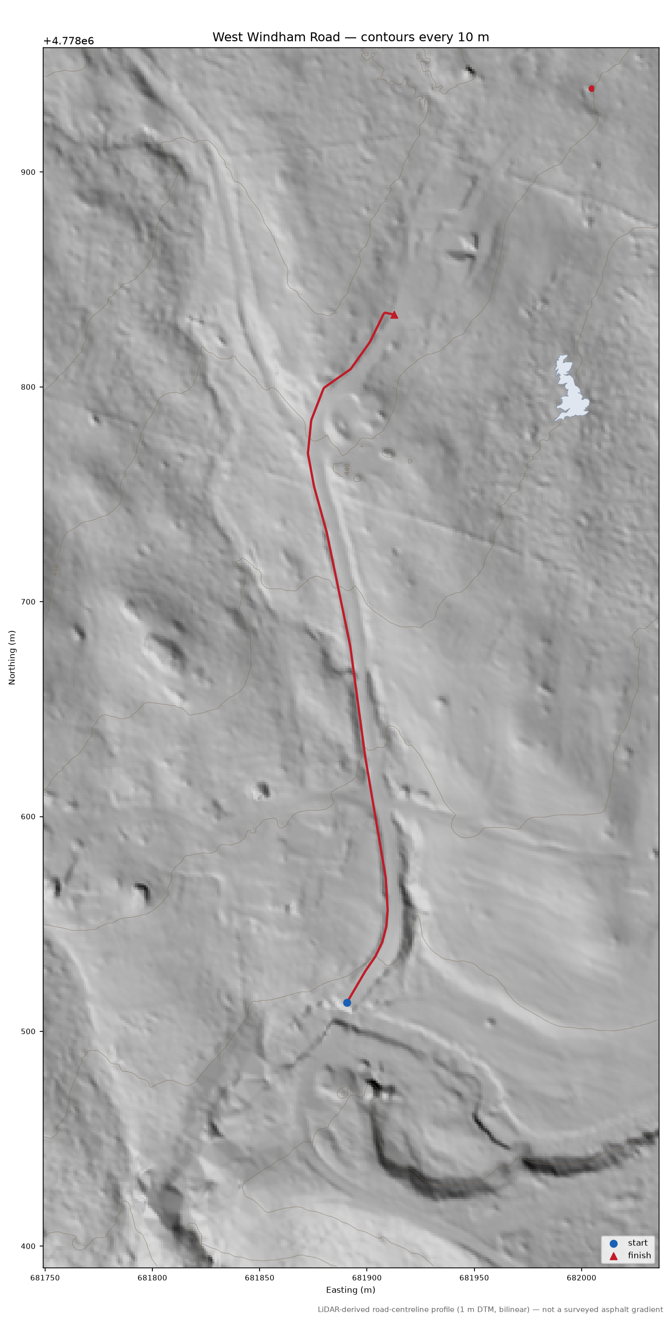 West Windham Road LiDAR hillshade map with contours