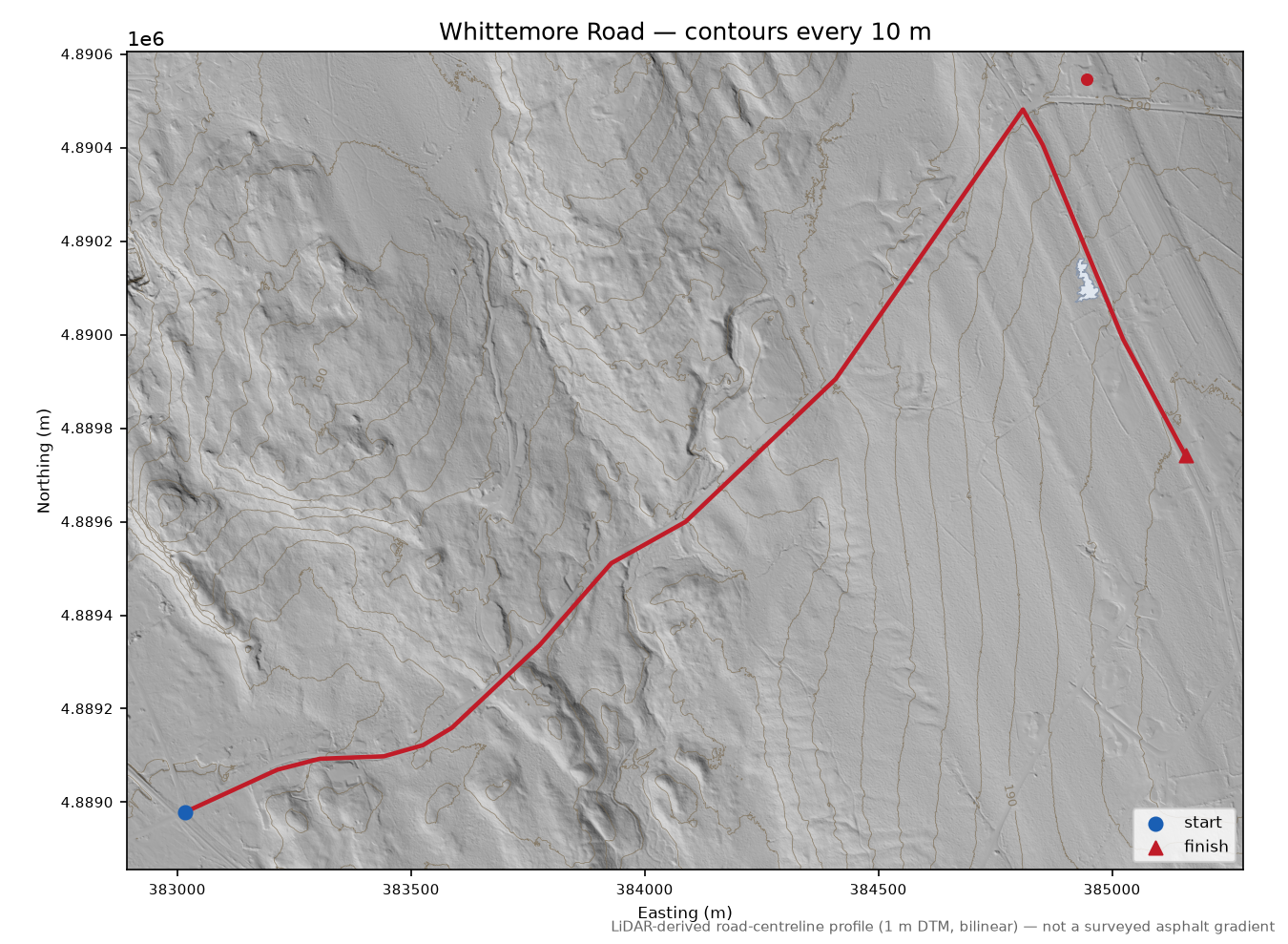 Whittemore Road LiDAR hillshade map with contours