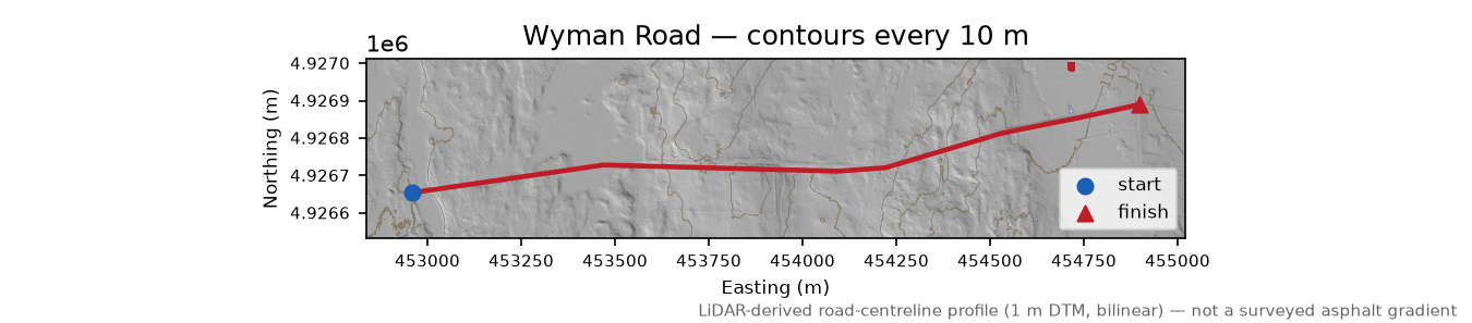 Wyman Road LiDAR hillshade map with contours