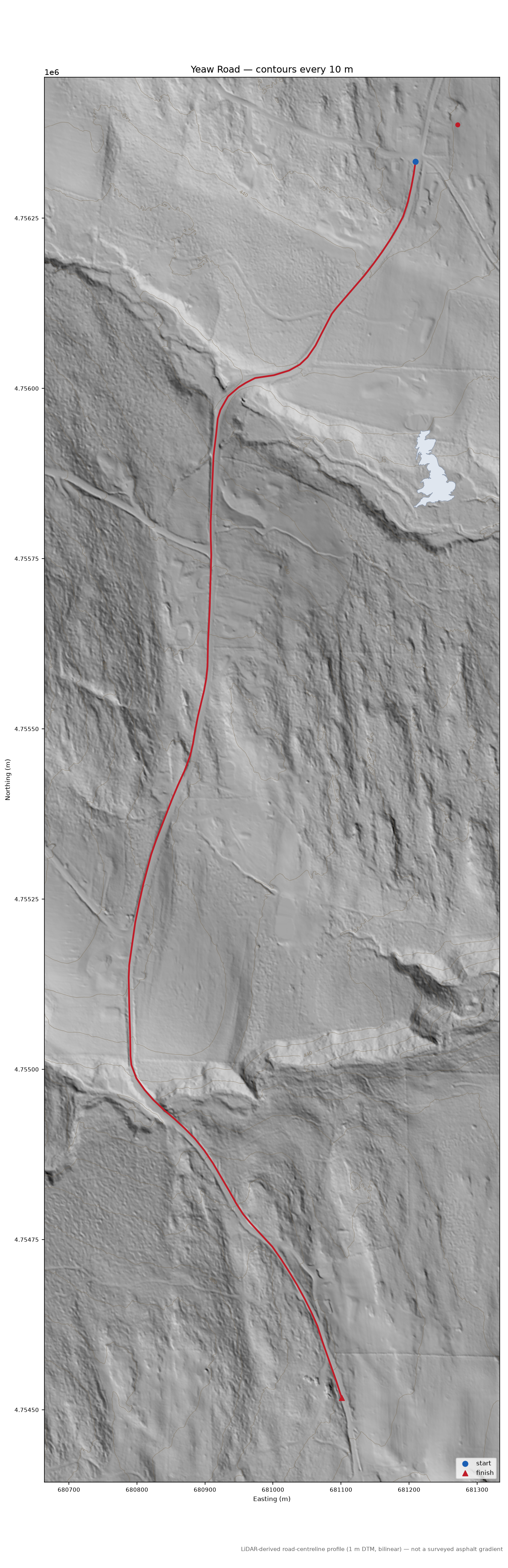 Yeaw Road LiDAR hillshade map with contours