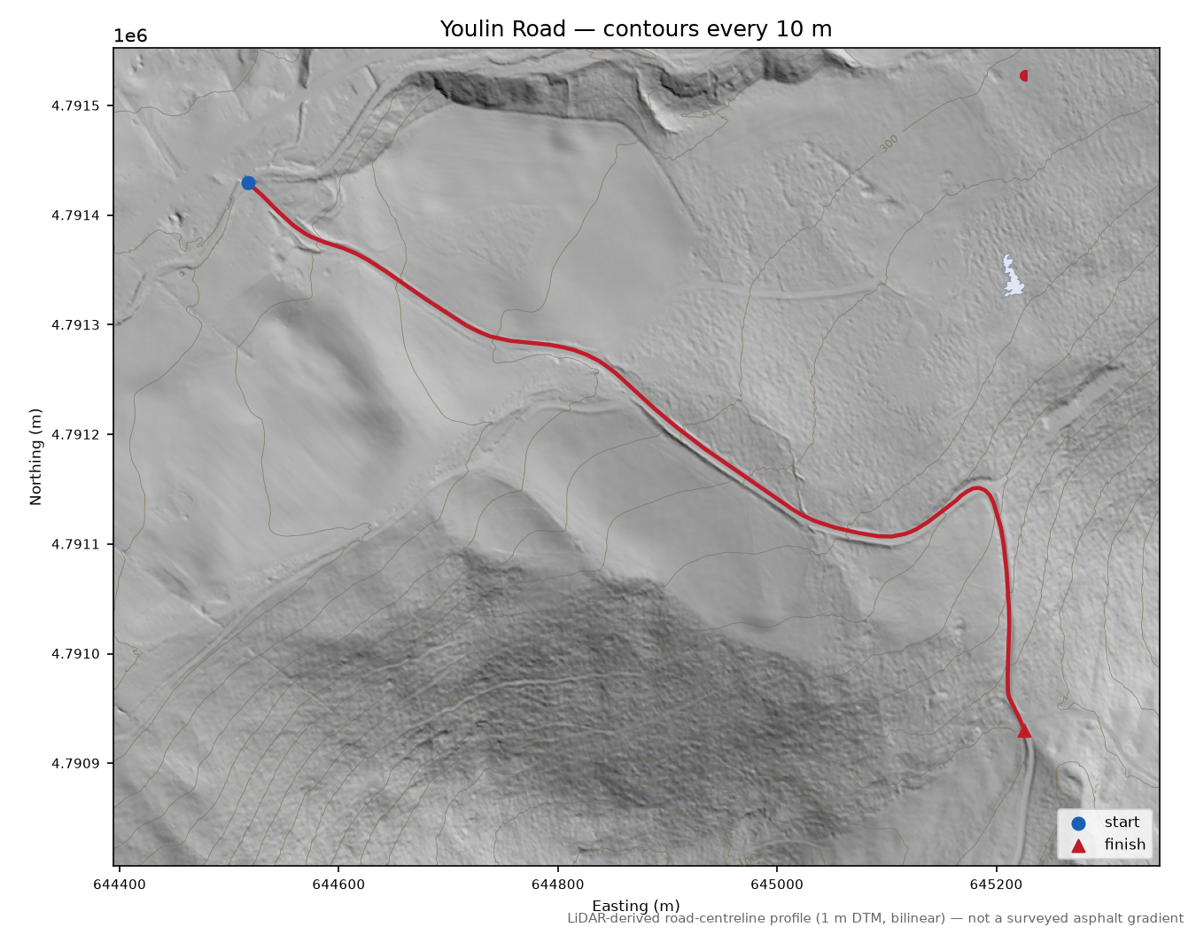 Youlin Road LiDAR hillshade map with contours
